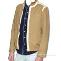 Beige Faux Bonded Men's Jacket with White Canvas Panel to CF, Collar and Shoulder